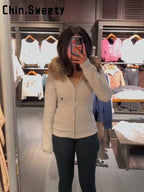 Faux Fur Trim Winter Zip Jacket