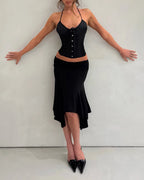 Black Satin Fishbone Top - Planet Missy