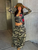 Camo Cut Low-Neck Top - Planet Missy