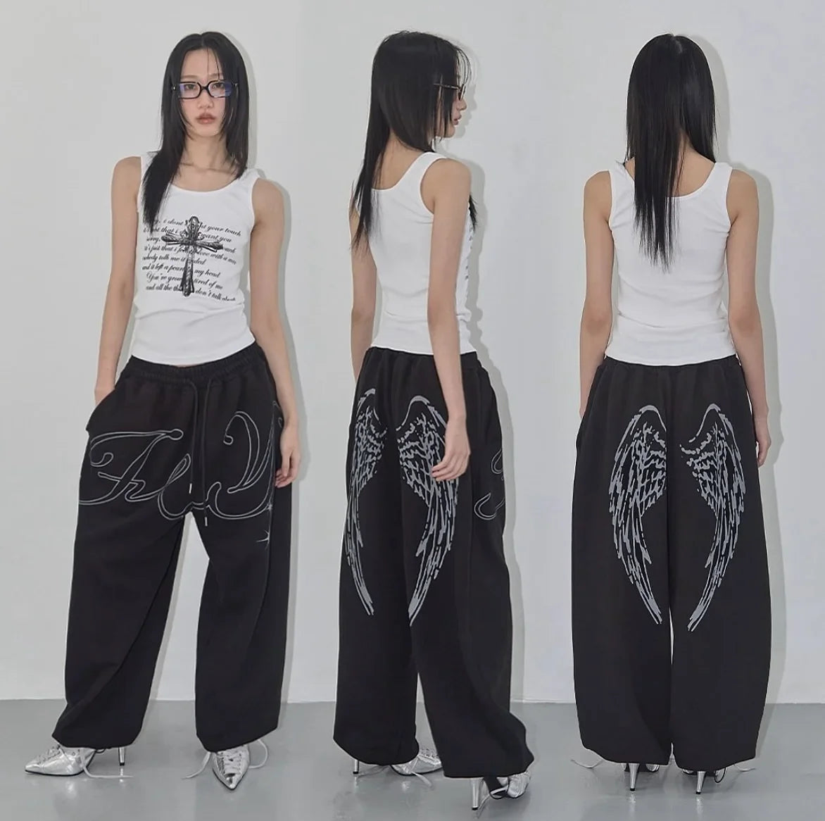 Angel Wings Graphic Breathable Pants - Planet Missy