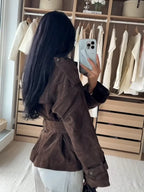 Brown Suede Trench Coat Jacket