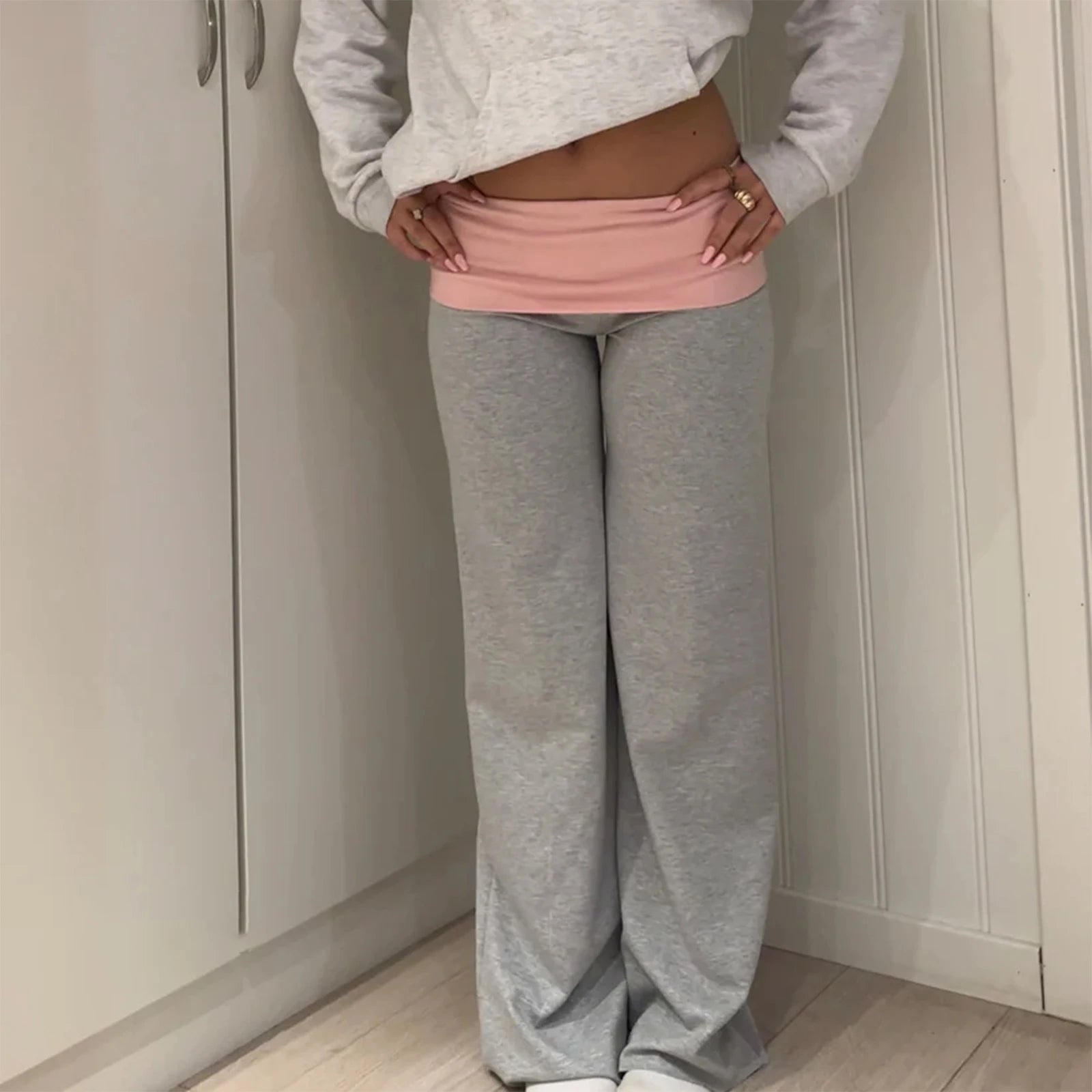 Low Waisted Fold Over Sweatpants - Planet Missy