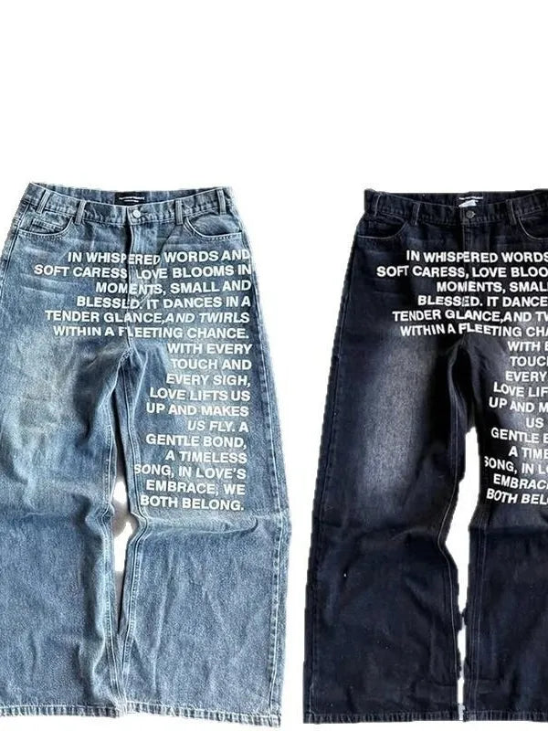 Lettered Straight Leg Jeans - Planet Missy