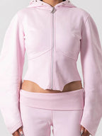 Stitched Pink Crop Hoodie