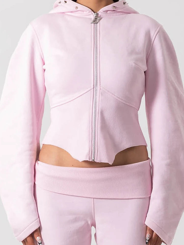Stitched Pink Crop Hoodie
