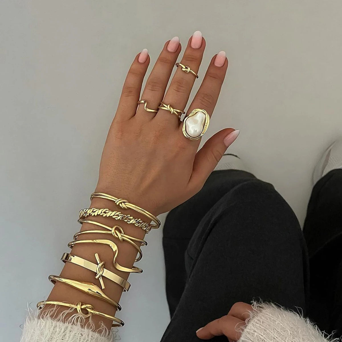Pearly Stainless Rings