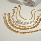 Stainless Steel Pearl Snake Chain Bracelet