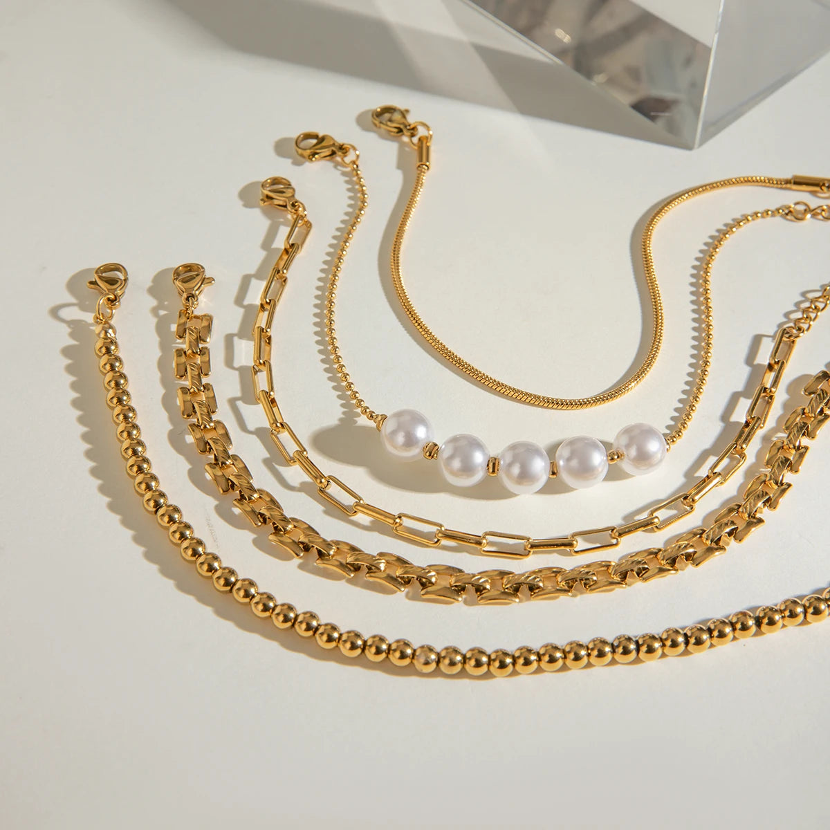 Stainless Steel Pearl Snake Chain Bracelet