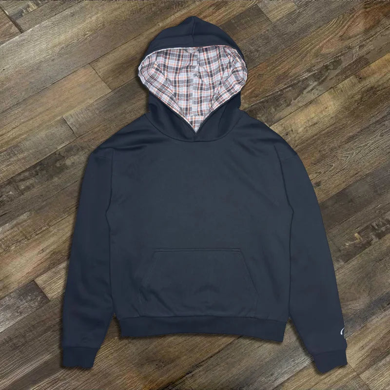 Plaid Print Loose Hoodie - Planet Missy
