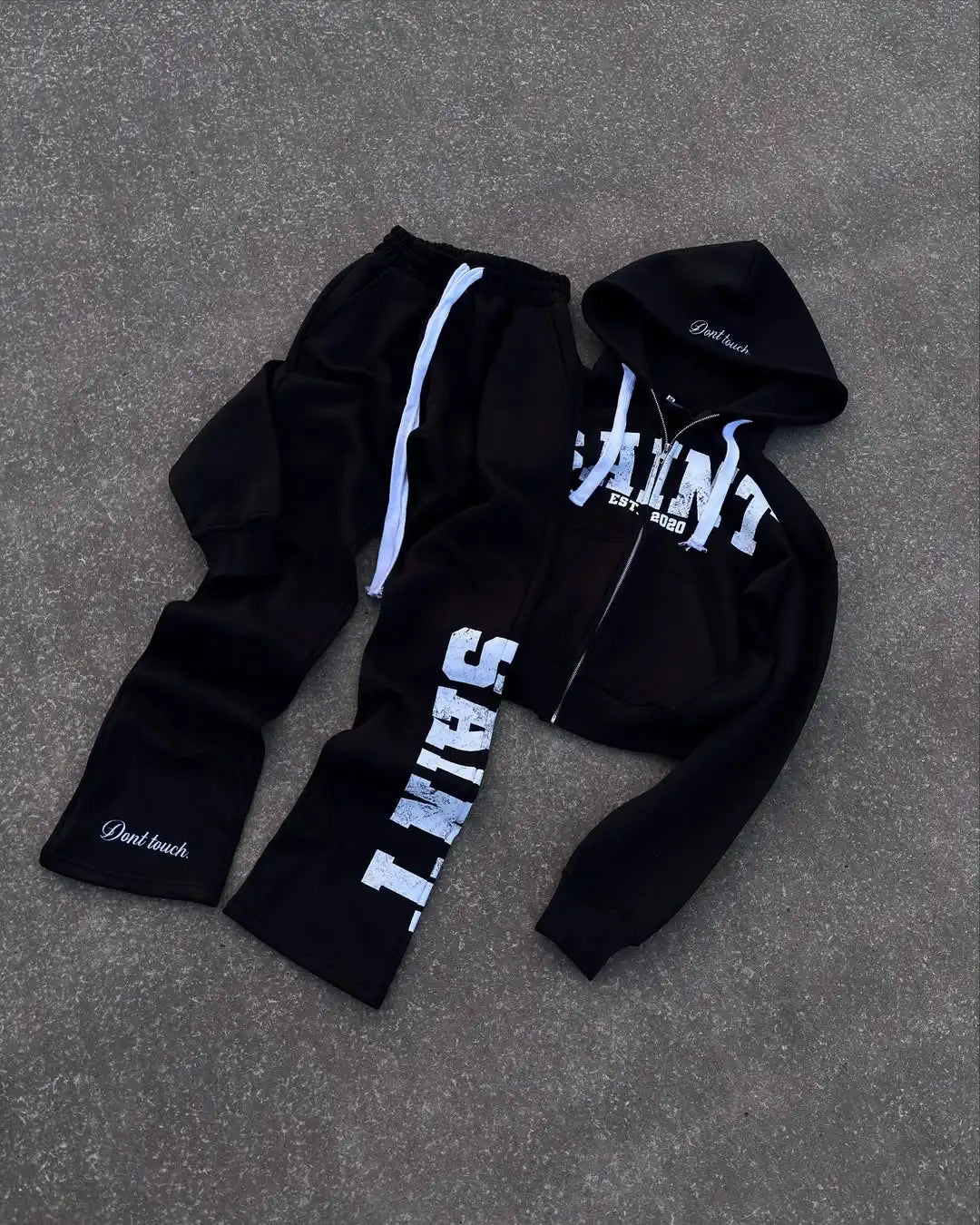 Nuevo traje de streetwear hip-hop para hombres, chándal casual retro con estampado de letras, sudadera con cremallera gris Harajuku para mujeres