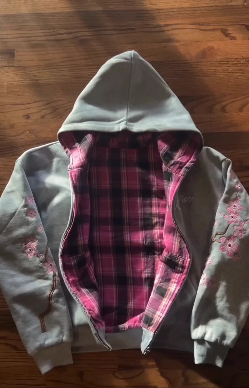 Plaid Reversible Zip Hoodie - Planet Missy