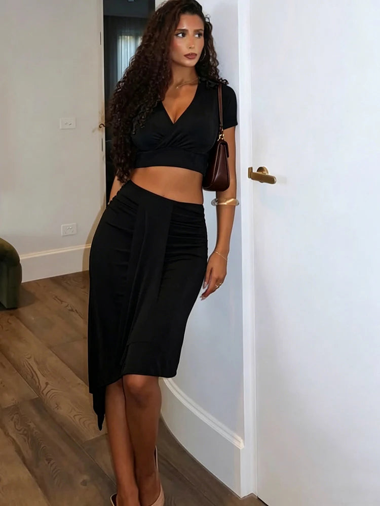 Strapless Ruched Two Piece Set - Planet Missy