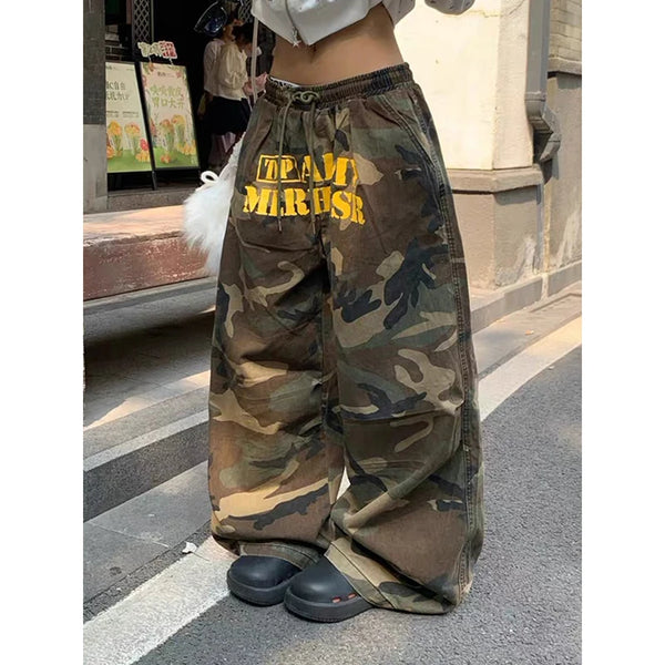 Army Green Baggy Camouflage Pants - L