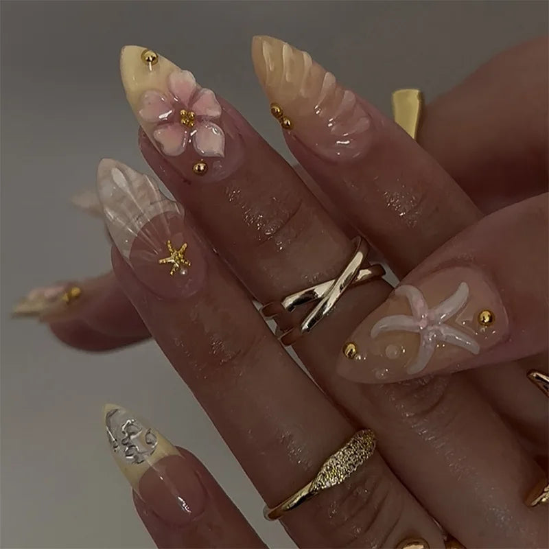 24PCS Uñas postizas de almendra Maria