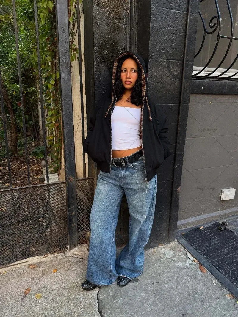 Checkered Stripe Oversized Hoodie