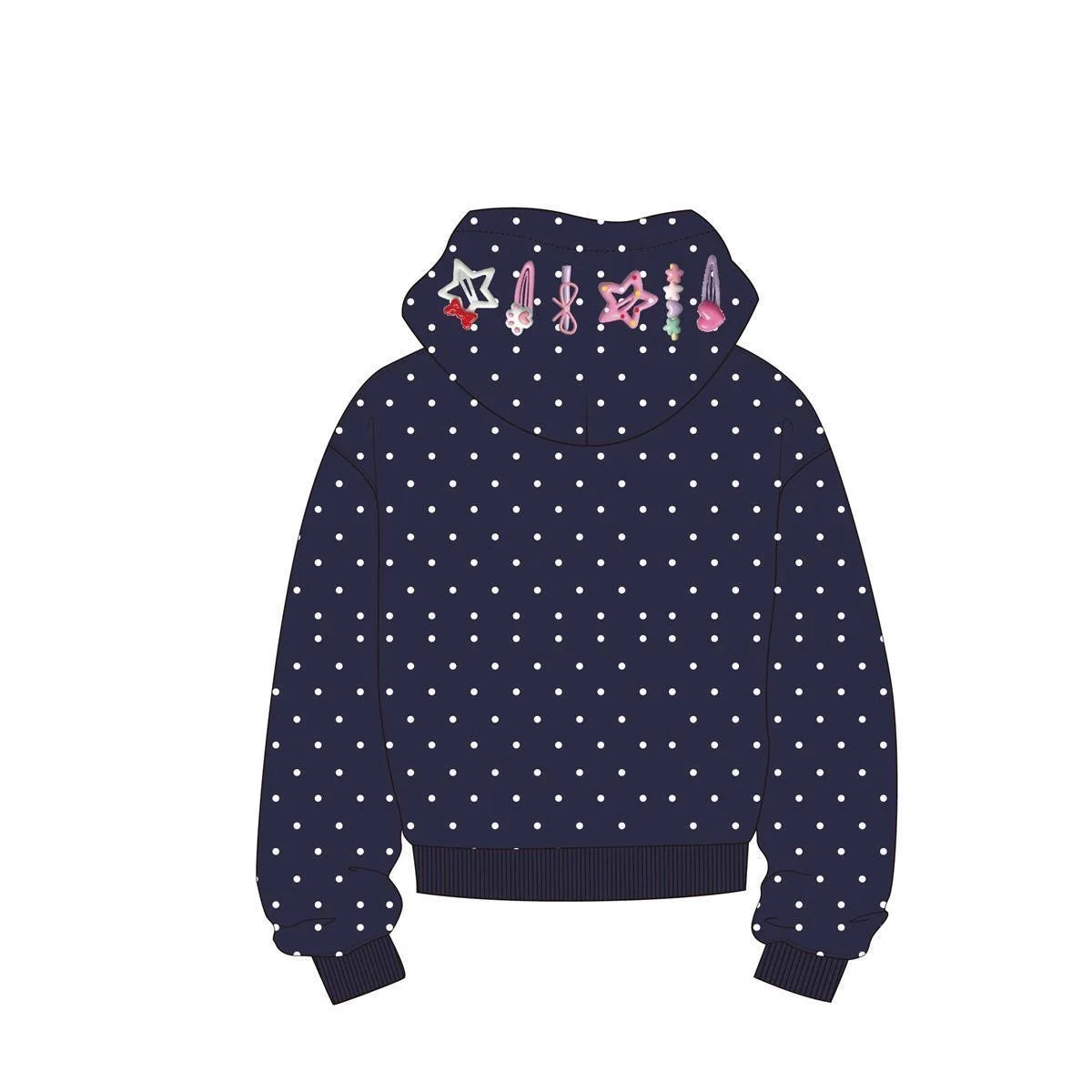 Korean Retro Interesting Design Detachable Hairpin Sweatshirt New Sweet Cute Retro Y2K Zipper Jacket Mint Blue Polka Dot Hoodie - Planet Missy
