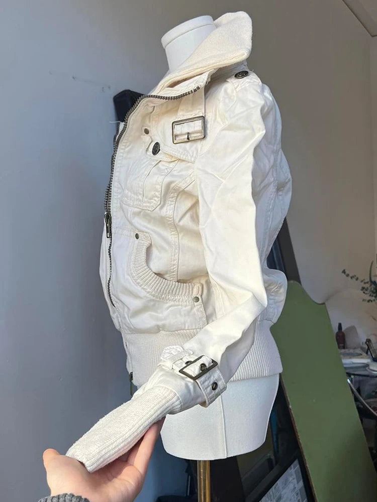 Retro White Winter Jacket - Planet Missy