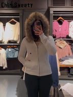 Faux Fur Trim Winter Zip Jacket