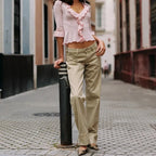 Ruffled Deep V-Neck Knit Top