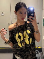 Camouflage Off Shoulder Top