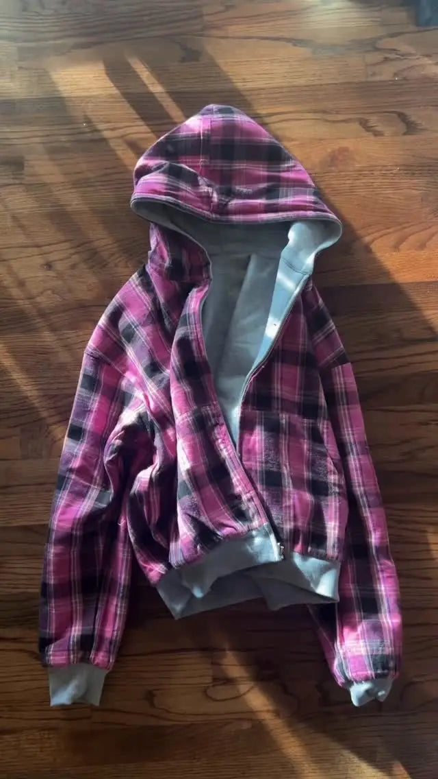 Plaid Reversible Zip Hoodie - Planet Missy