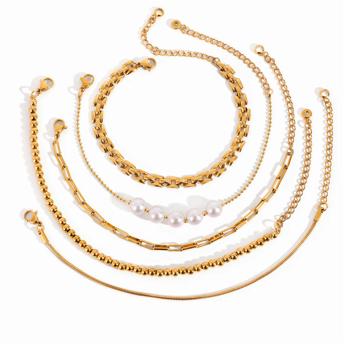 Stainless Steel Pearl Snake Chain Bracelet - Planet Missy