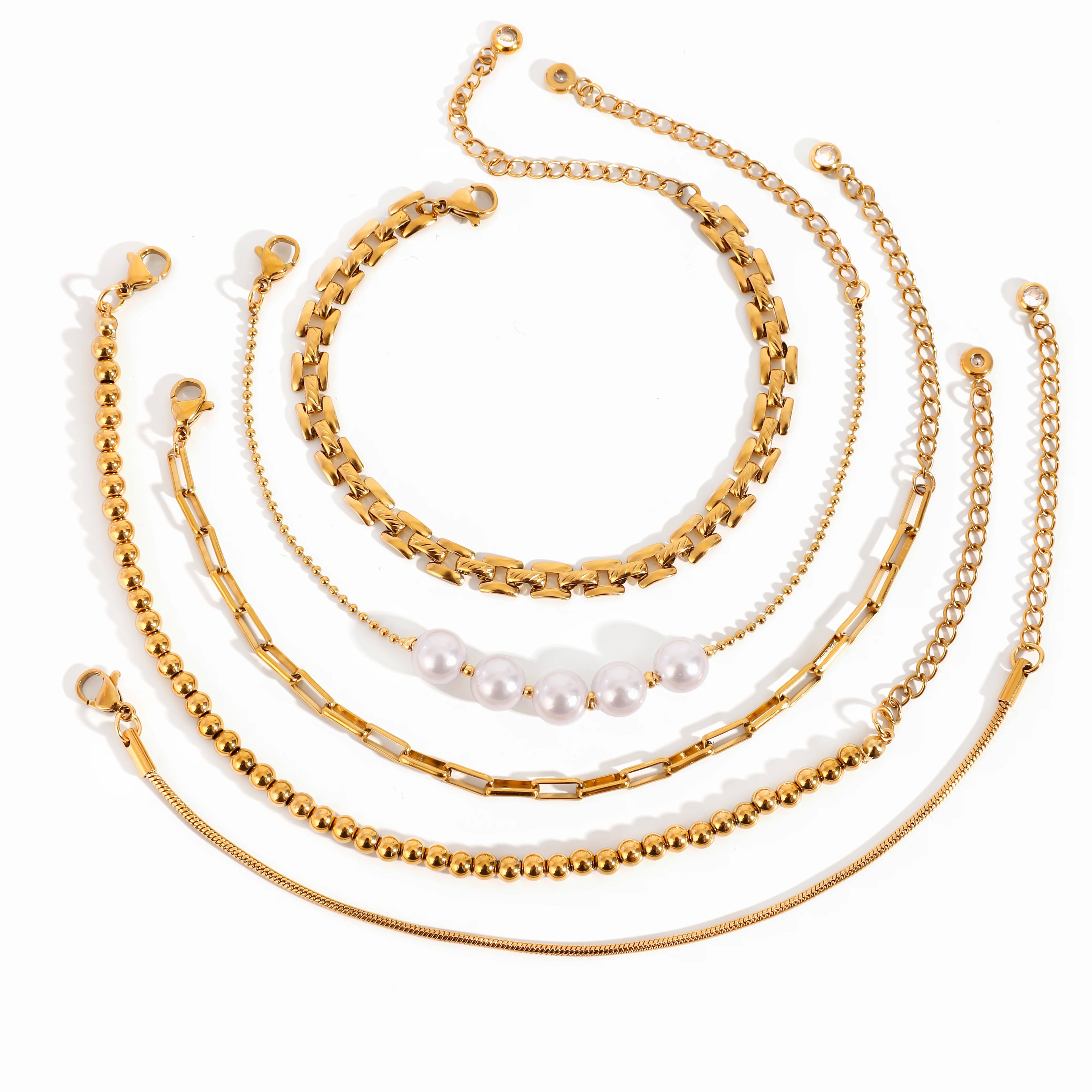 Stainless Steel Pearl Snake Chain Bracelet