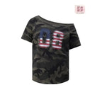 Off shoulder Camouflage  T-shirt
