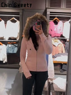 Faux Fur Trim Winter Zip Jacket