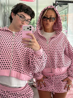 Pink Black Polka Dot Zip Up Set - Planet Missy