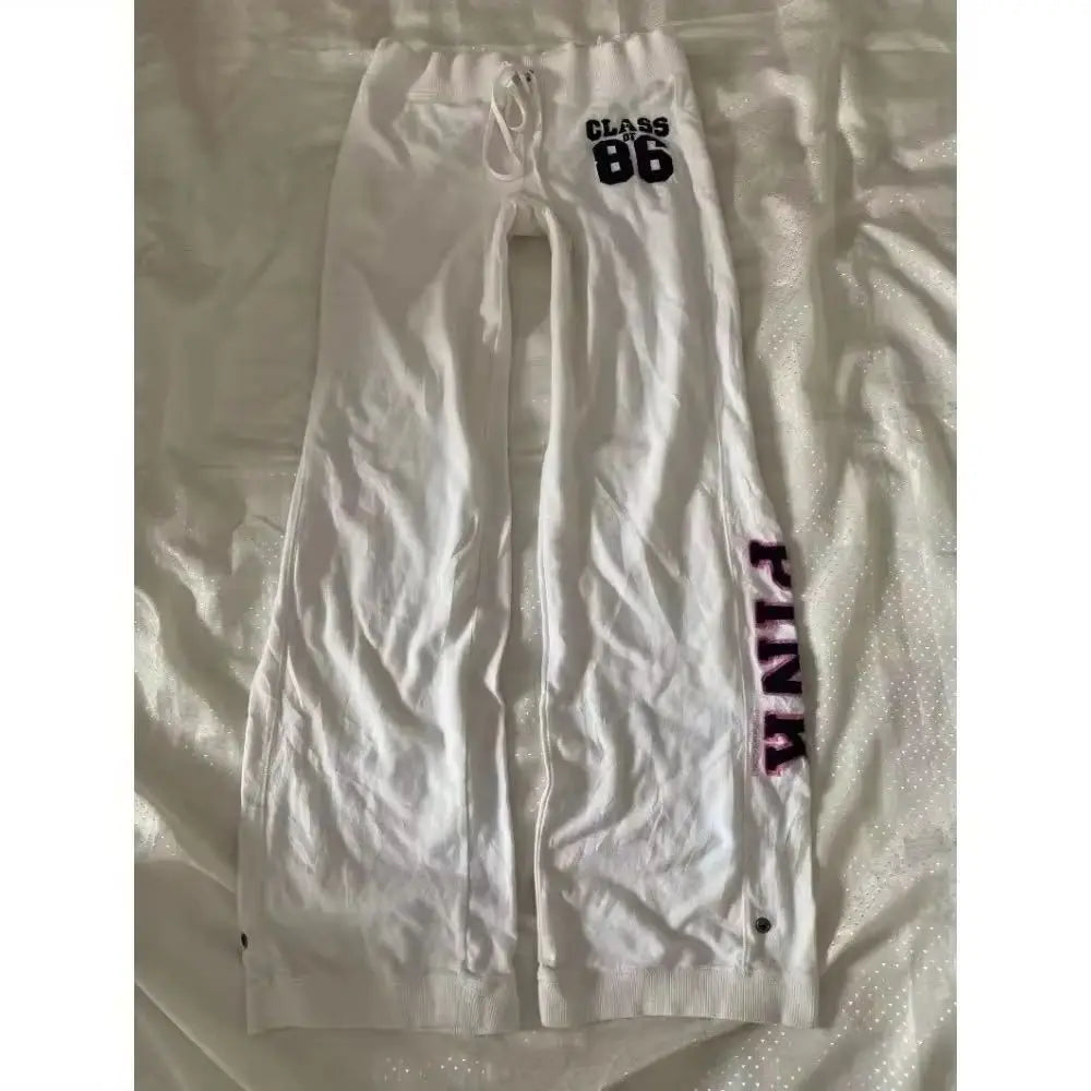 Y2K retro Harajuku American trendy letter embroidered straight pants high street goth fashion high waist casual sports pants - Planet Missy