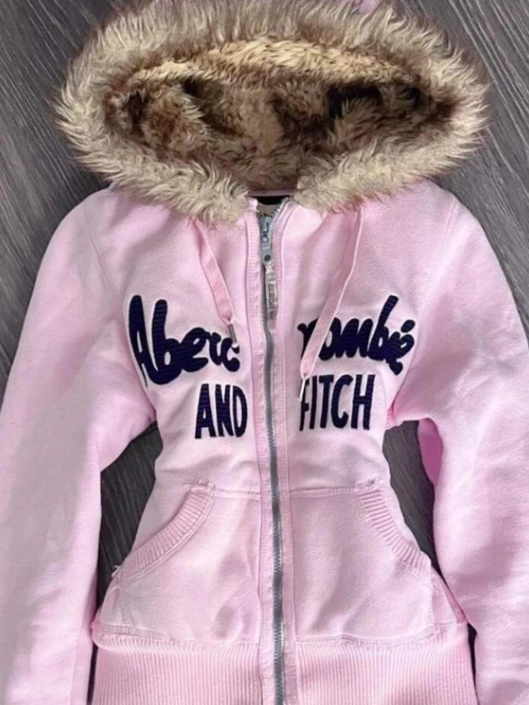 Pink Vintage Style Zip Up Jacket