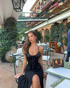 Black Satin Fishbone Top - Planet Missy