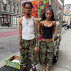 Y2K Casual Fashion Camo Shorts Camouflage Printing Pocket Burr Sweatshorts Hip Hop Harajuku Streetwear Men Women Wide Leg Pants - Planet Missy