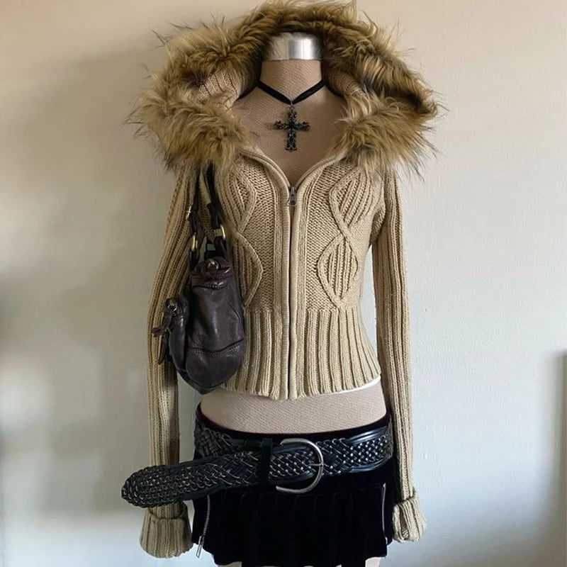 Y2K knitted hooded sweater - Planet Missy