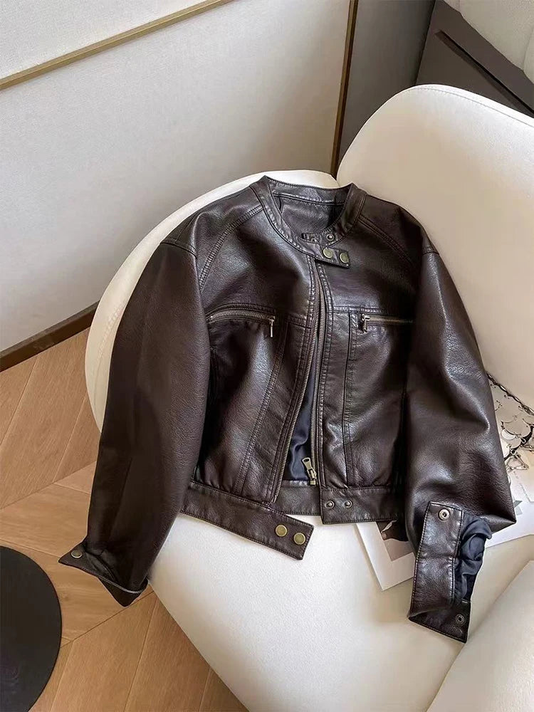 Pu Leather Crop Winter Jacket