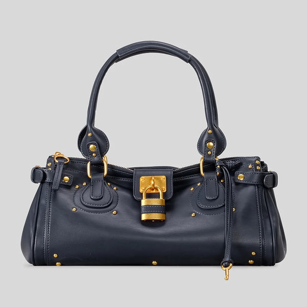 Vegan Leather Shoulder Bag for Women Y2k Top Handle Lock Design Underam Shopper Bag Hobo Clutch Handbag Purses - Planet Missy