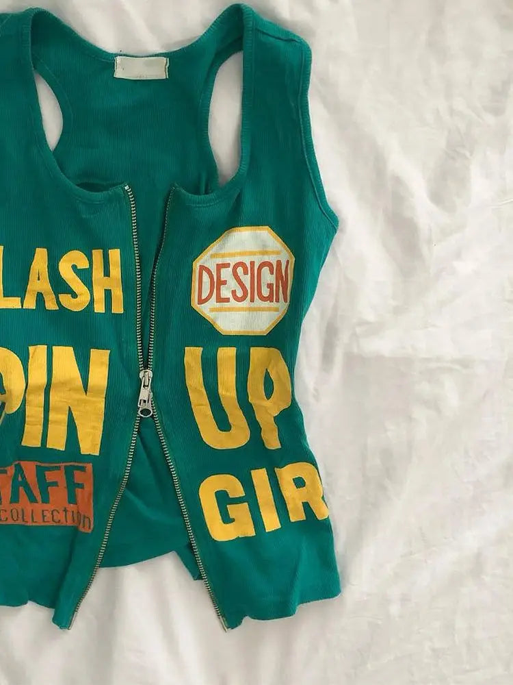 Vest Zip Up Crop Top