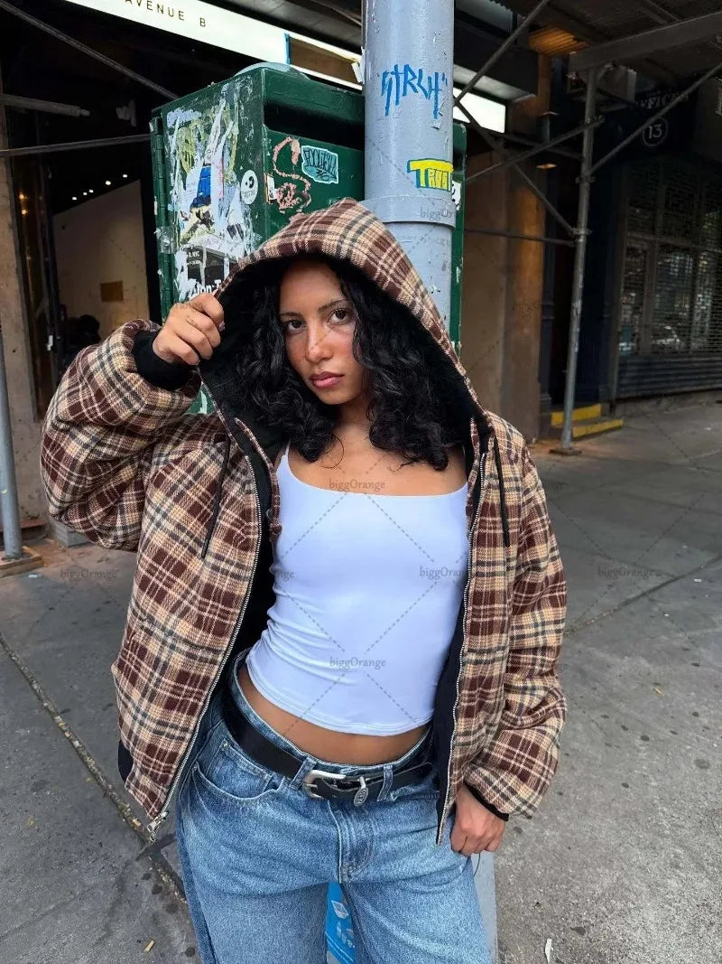 Checkered Stripe Oversized Hoodie