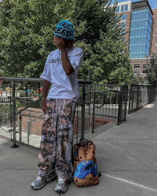 Leaf Camo striped wide-leg pants