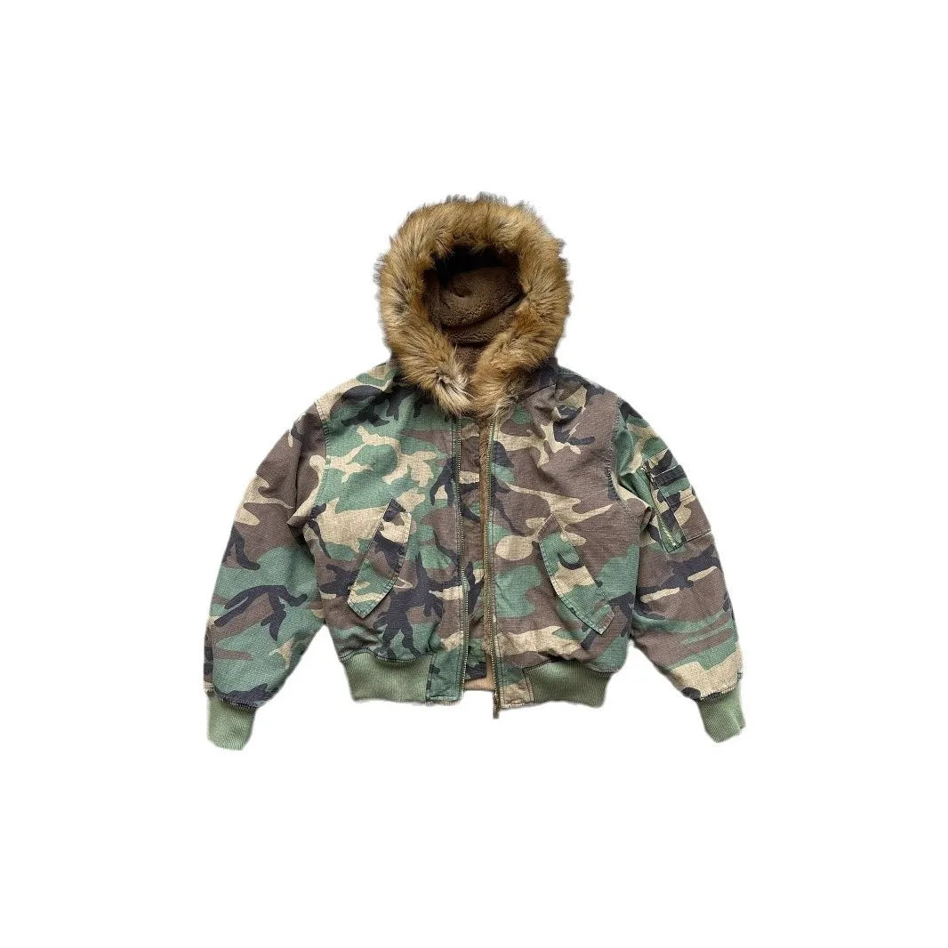 Abrigo de invierno para hombre, cálido, chaqueta de camuflaje reversible, parka de algodón grueso con cuello de piel, abrigo de estilo militar para exteriores