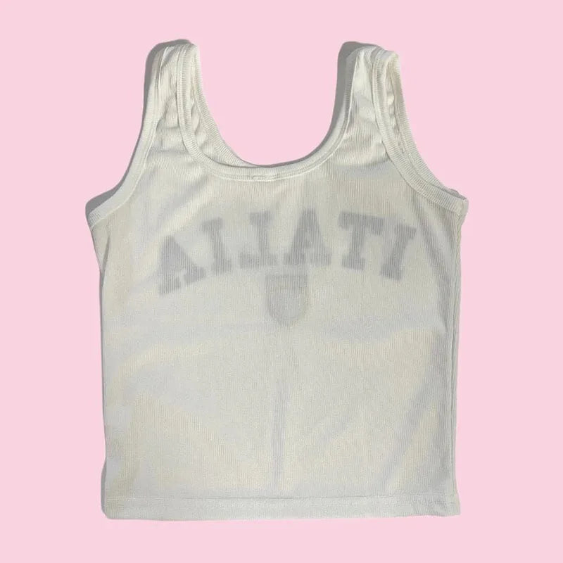 Punk Aesthetic Retro ITALIA Letter Print Sleeveless Vest Summer Sexy Crop Top Y2k Clothes Women Vintage Harajuku Casual TankTop - Planet Missy