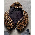 Leopard print plush zipper