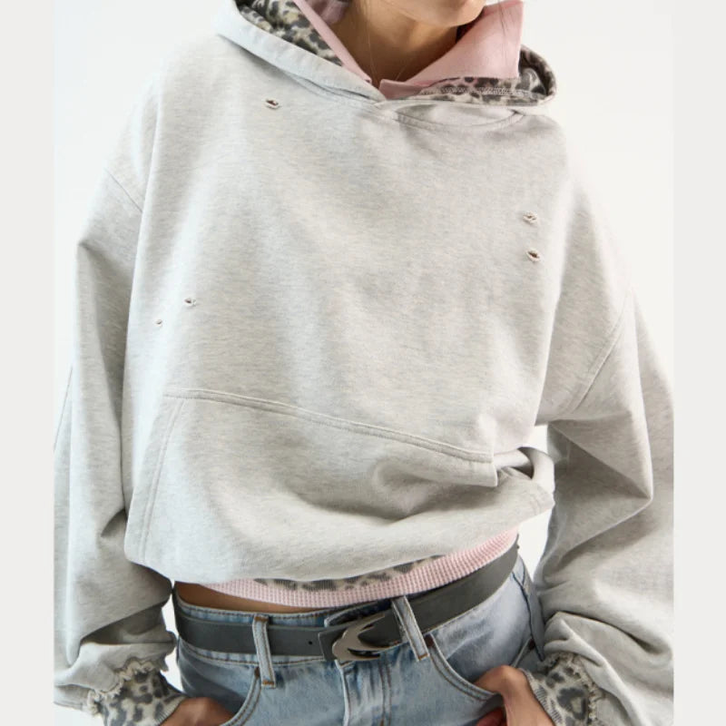 Double Layered Leopard Print Hoodie