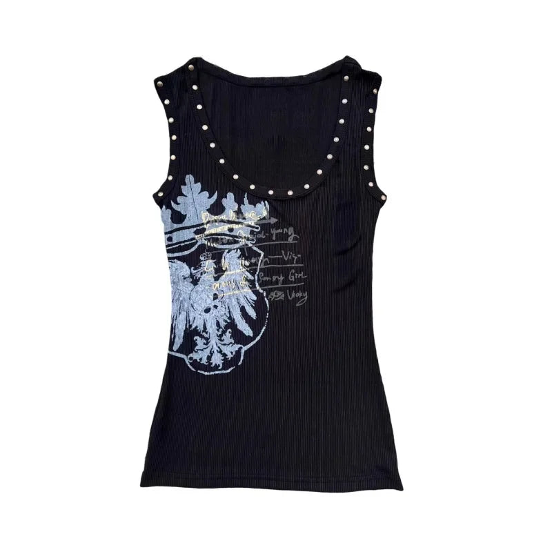 Summer Punk Style Sleeveless Camisoles American Vintage Harajuku Print Women Tank Top All Match Y2k Aesthetic Gothic Clothing - Planet Missy