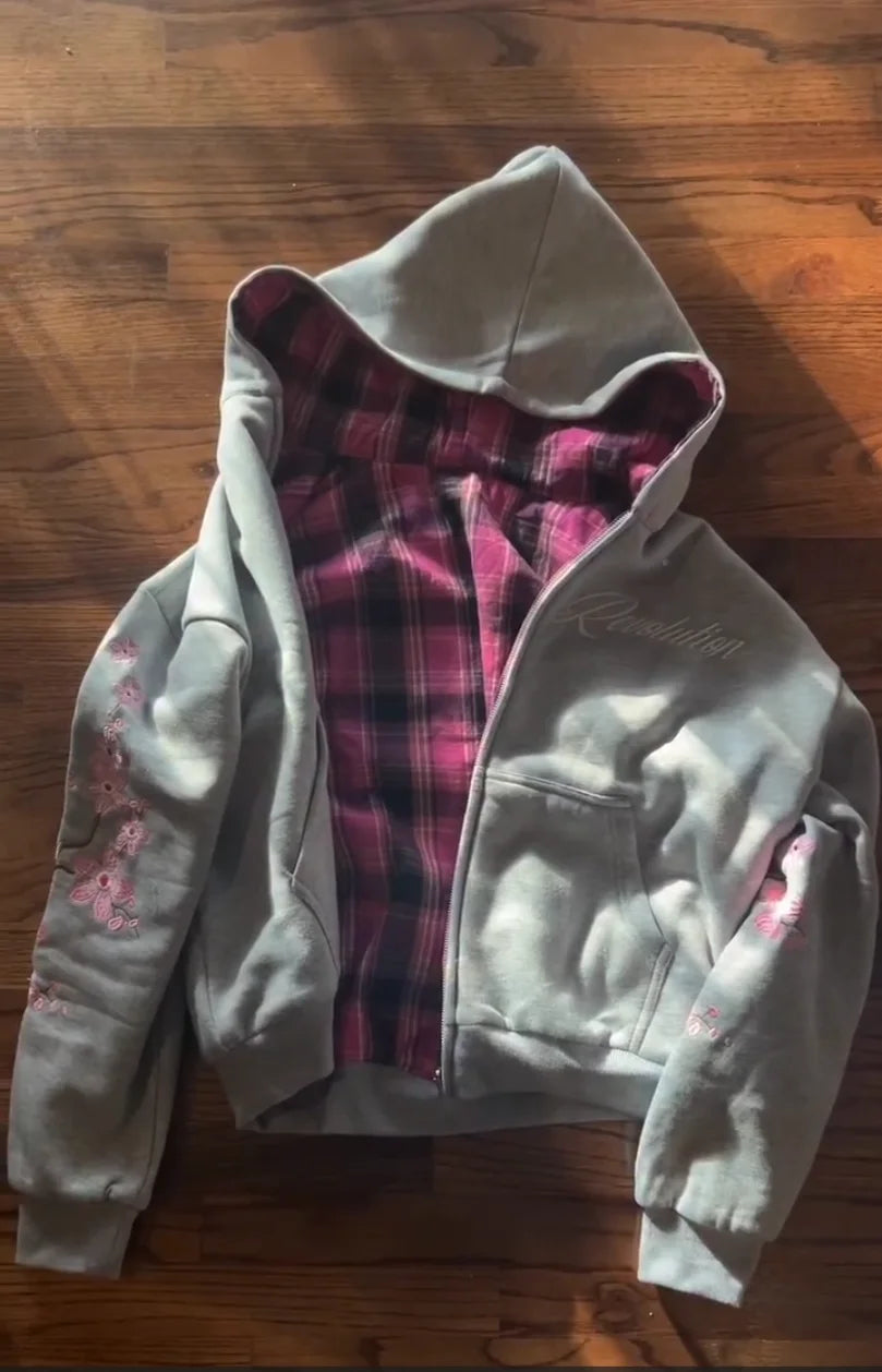 Plaid Reversible Zip Hoodie - Planet Missy