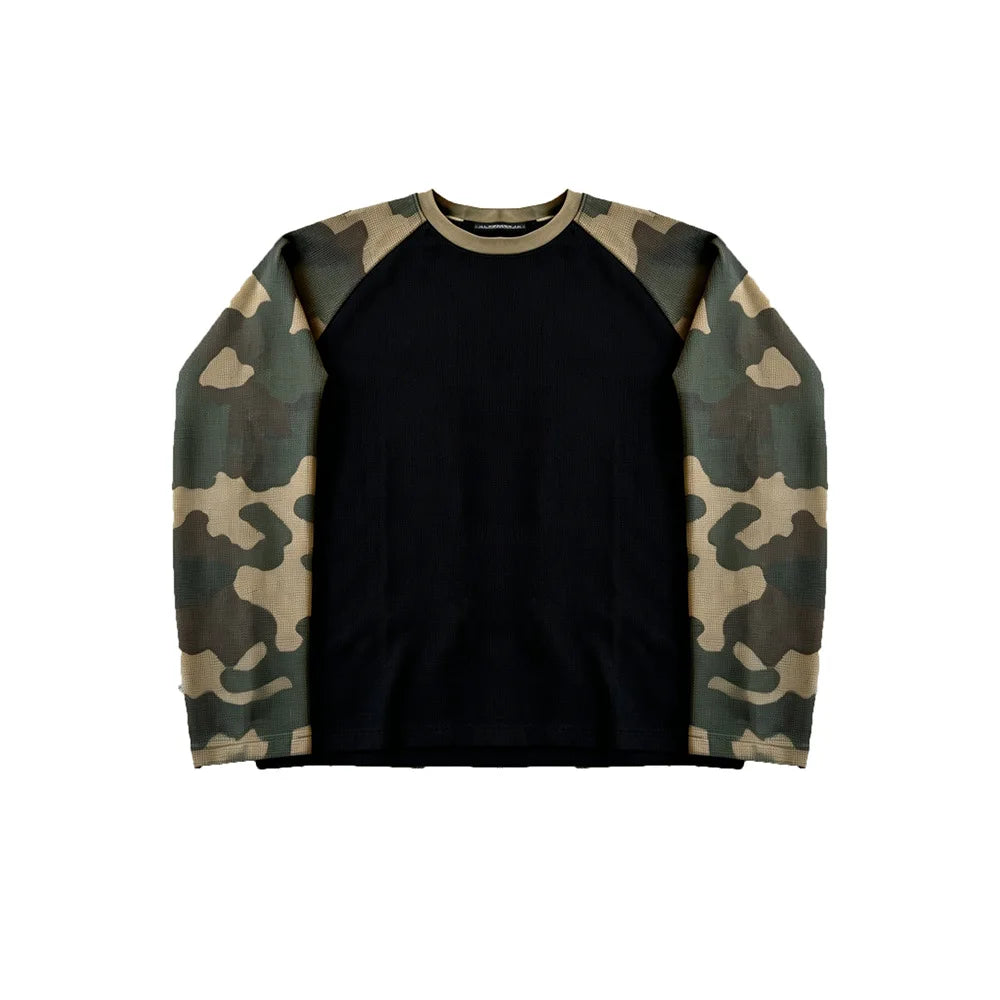 Camo Sleeve Contrast Raglan Long Sleeve Top - Green