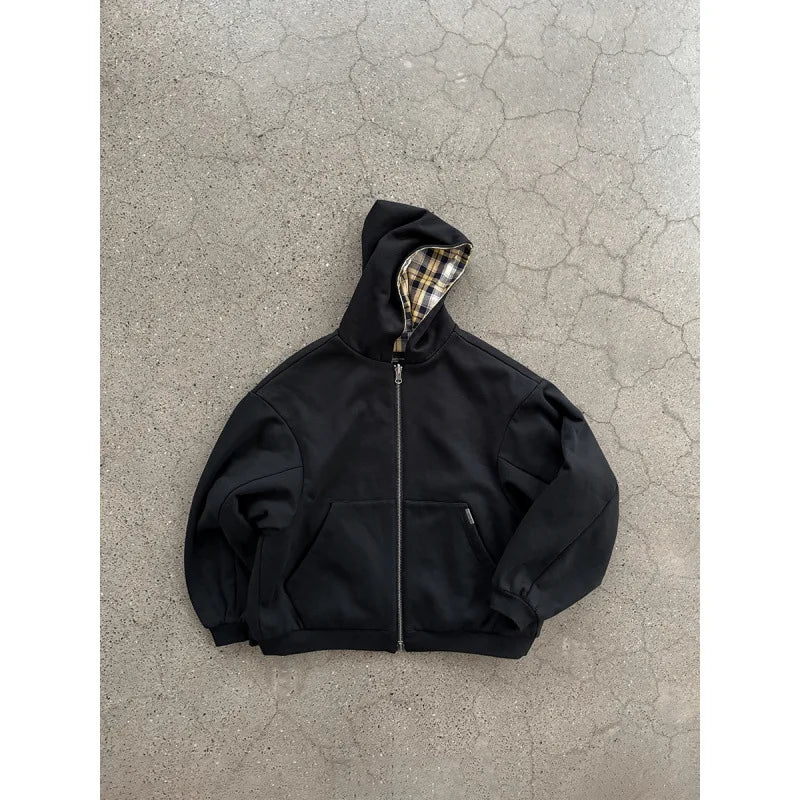 Double-Sided Plaid Hoodie - Planet Missy