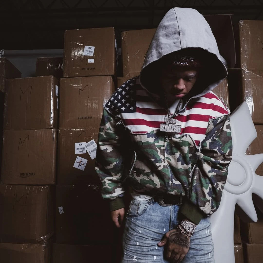 New retro hip hop camouflage patchwork flag men hoodie y2k streetwear casual goth loose hoodie for men and women - Planet Missy