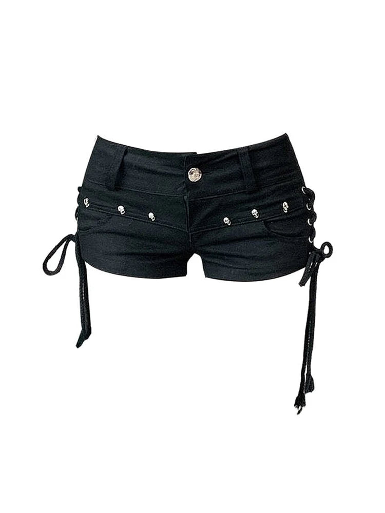 Black Low Rise Bow Shorts